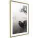 Poster Harbor Under the Tree - black and white misty lake landscape with a boat 130348 additionalThumb 4
