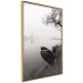 Poster Harbor Under the Tree - black and white misty lake landscape with a boat 130348 additionalThumb 6