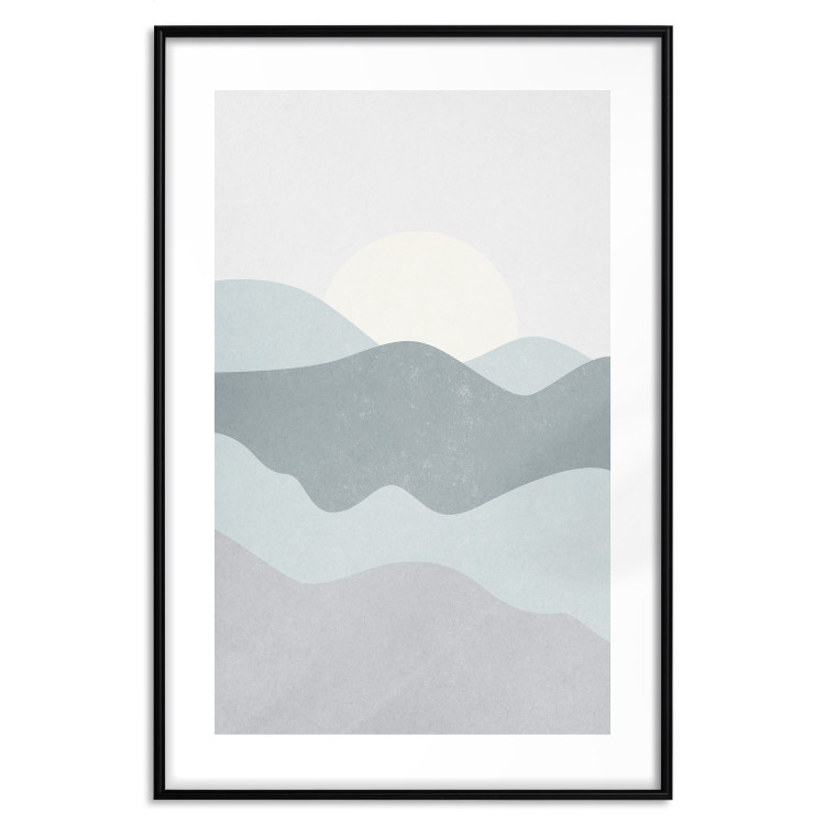 Wall Poster Sun over Mountains - abstract gray landscape of hills with sun 130548 additionalImage 15