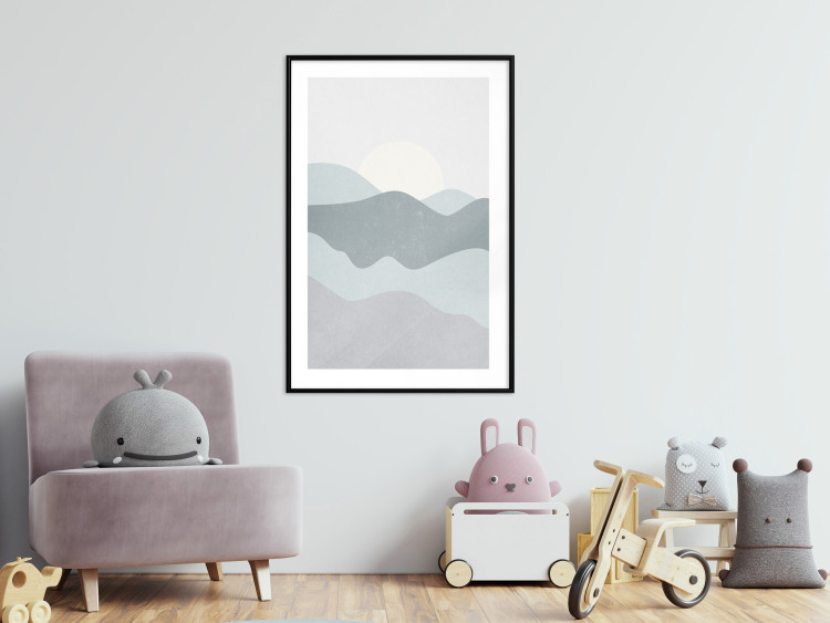 Wall Poster Sun over Mountains - abstract gray landscape of hills with sun 130548 additionalImage 18