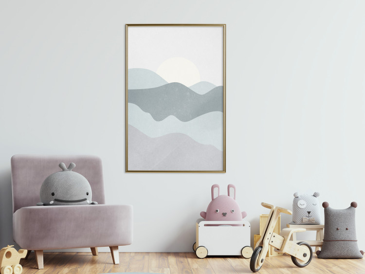 Wall Poster Sun over Mountains - abstract gray landscape of hills with sun 130548 additionalImage 5