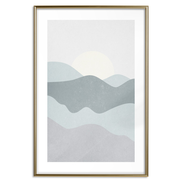 Wall Poster Sun over Mountains - abstract gray landscape of hills with sun 130548 additionalImage 14