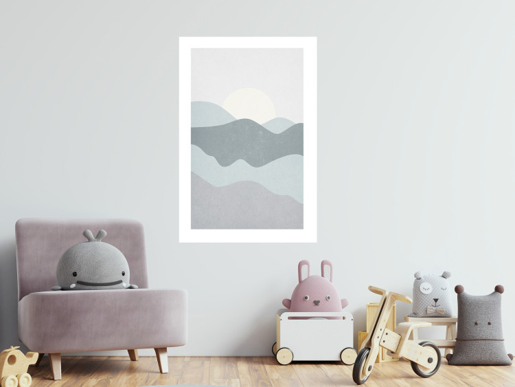 Wall Poster Sun over Mountains - abstract gray landscape of hills with sun 130548 additionalImage 3