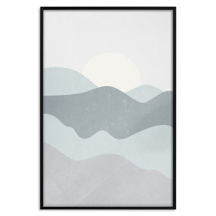 Wall Poster Sun over Mountains - abstract gray landscape of hills with sun 130548 additionalImage 16