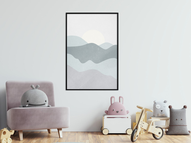 Wall Poster Sun over Mountains - abstract gray landscape of hills with sun 130548 additionalImage 4