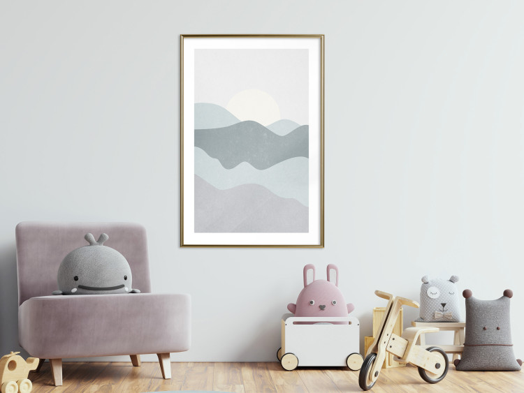 Wall Poster Sun over Mountains - abstract gray landscape of hills with sun 130548 additionalImage 13