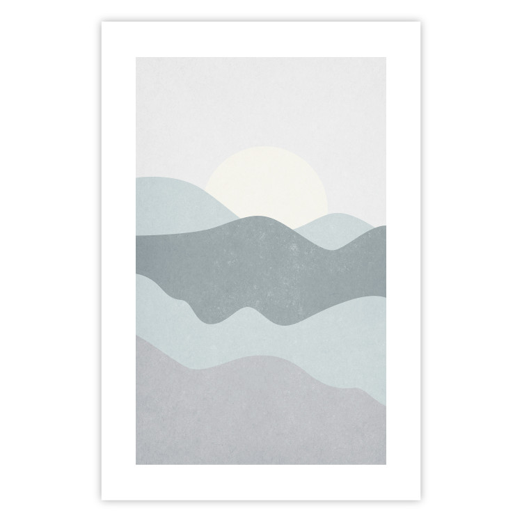 Wall Poster Sun over Mountains - abstract gray landscape of hills with sun 130548 additionalImage 19
