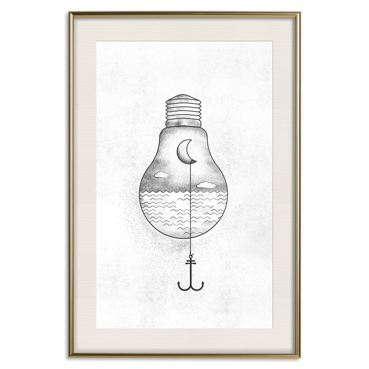 Wall Poster Anchored Moon - white light bulb composition with sea and moon 131948 additionalImage 22