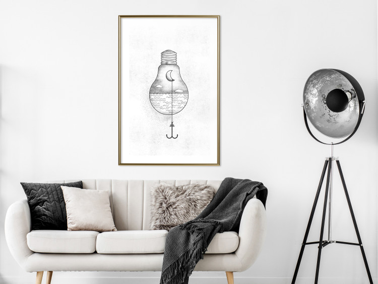 Wall Poster Anchored Moon - white light bulb composition with sea and moon 131948 additionalImage 15