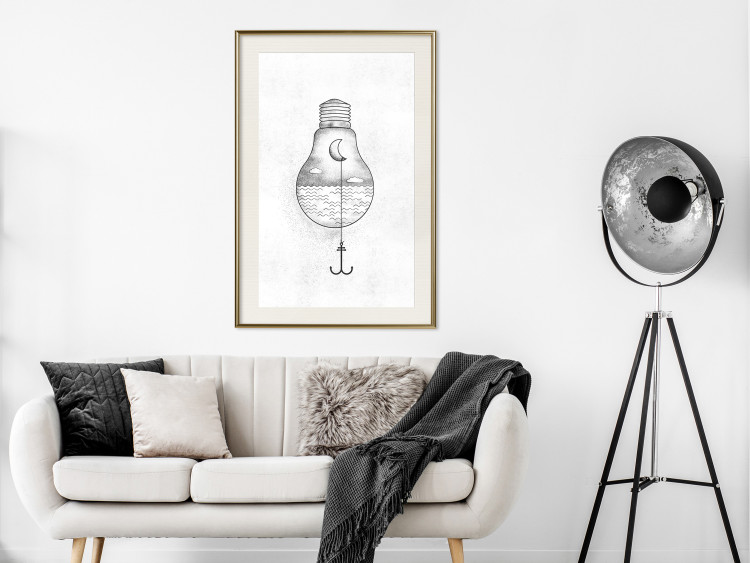 Wall Poster Anchored Moon - white light bulb composition with sea and moon 131948 additionalImage 21