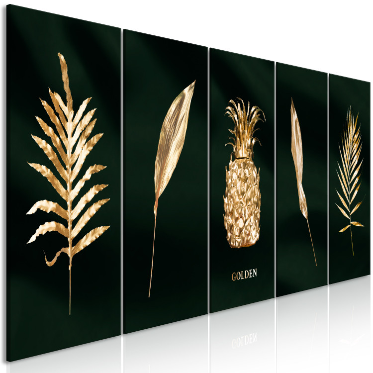 Canvas Gold flora - 5-piece picture of leaves and fruits covered with gold 134548 additionalImage 2