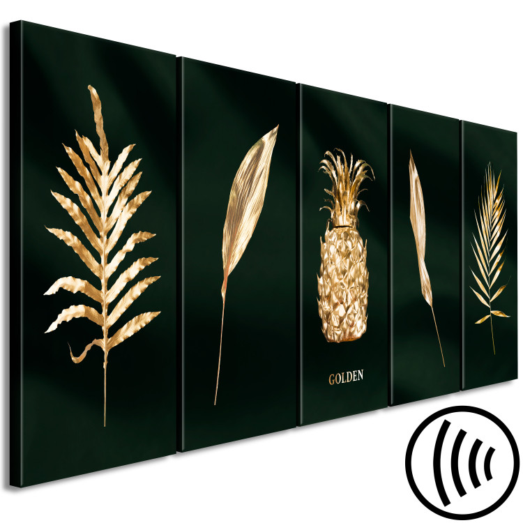 Canvas Gold flora - 5-piece picture of leaves and fruits covered with gold 134548 additionalImage 6