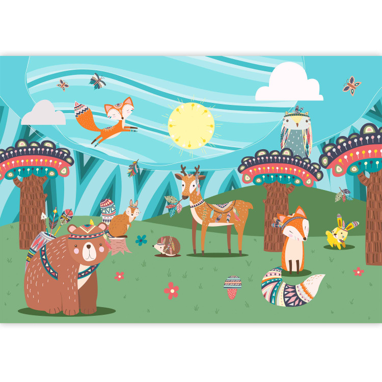 Wall Mural Adventures in the forest - forest animals in an Indian theme for children 135048 additionalImage 3