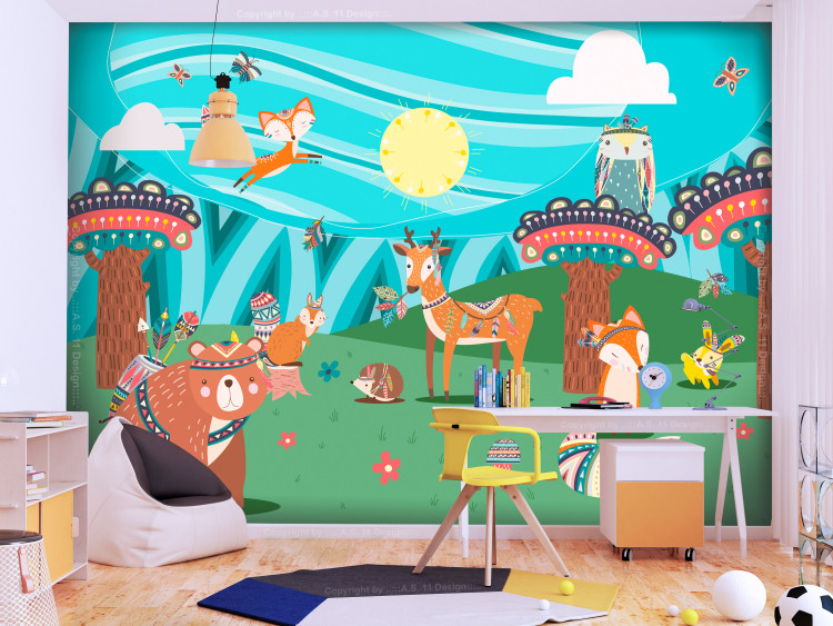 Wall Mural Adventures in the forest - forest animals in an Indian theme for children 135048