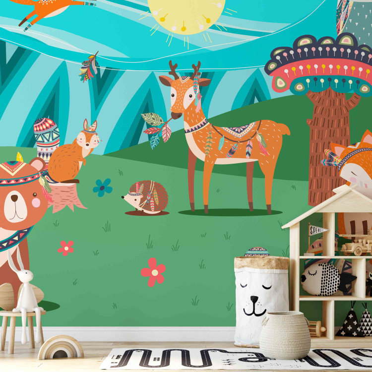 Wall Mural Adventures in the forest - forest animals in an Indian theme for children 135048 additionalImage 4