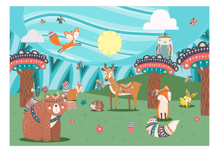 Wall Mural Adventures in the forest - forest animals in an Indian theme for children 135048 additionalImage 1