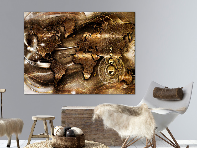 Canvas Art Print Map in Old Gold (1-piece) Wide - abstract world map 135248 additionalImage 3