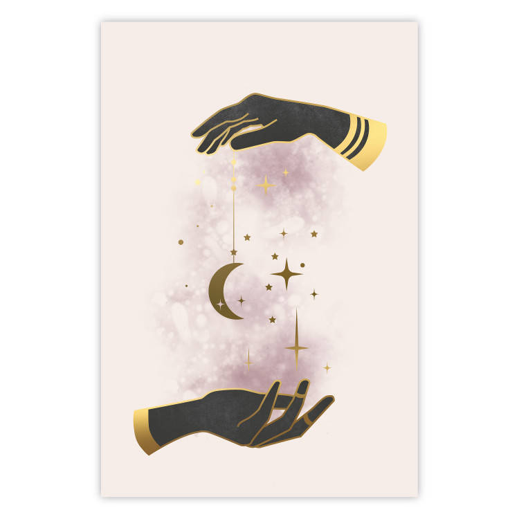 Poster Total Magic - extraordinary abstraction with hands and moon on a beige background 136548