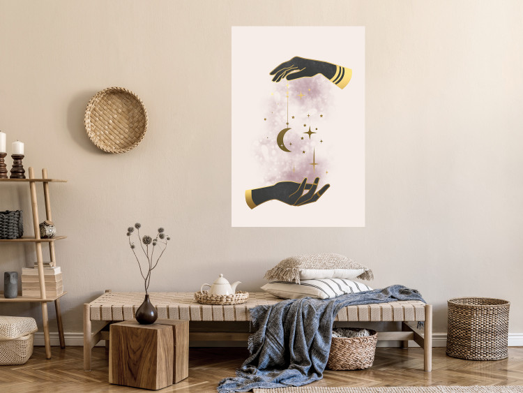 Poster Total Magic - extraordinary abstraction with hands and moon on a beige background 136548 additionalImage 17