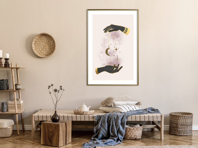 Poster Total Magic - extraordinary abstraction with hands and moon on a beige background 136548 additionalImage 24