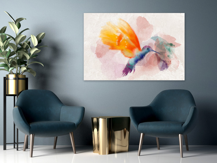 Canvas Print Yellow Hummingbird (1-piece) Wide - bird in delicate watercolors 138248 additionalImage 3