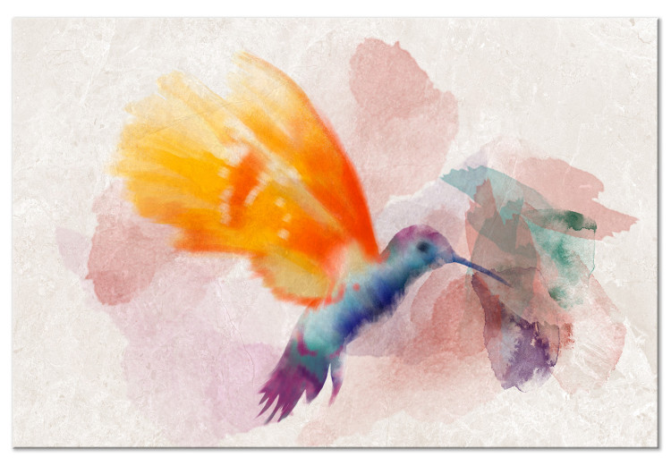 Canvas Print Yellow Hummingbird (1-piece) Wide - bird in delicate watercolors 138248