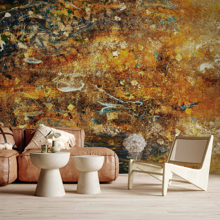 Wall Mural Escaping thoughts - abstract gold composition with black patterns 142548