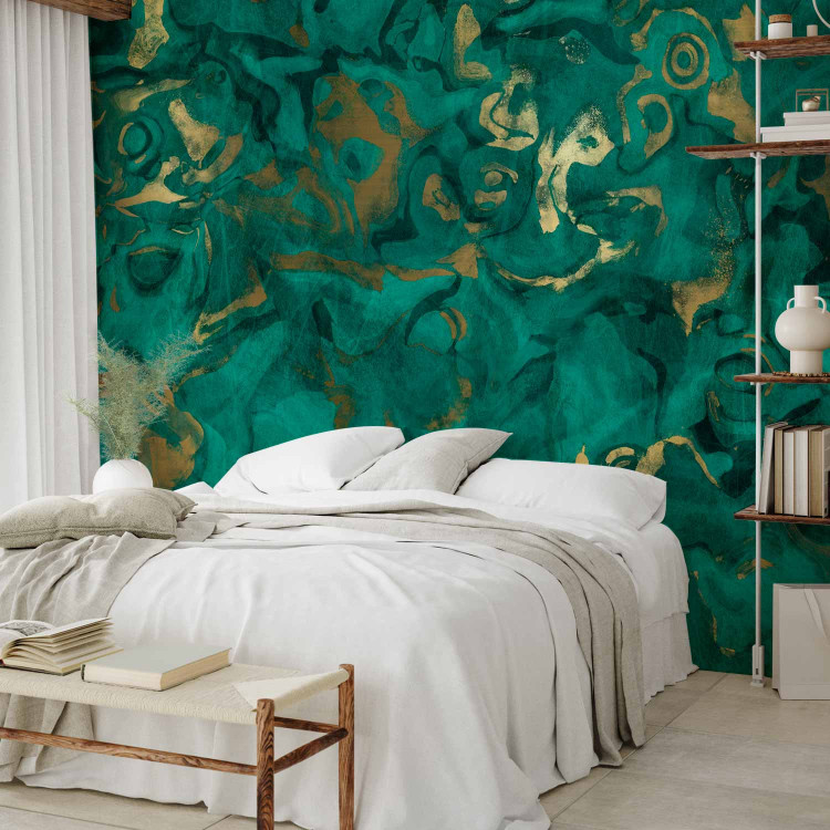 Wall Mural Emerald and gold - textured background pattern with the effect of restless water 143348 additionalImage 2