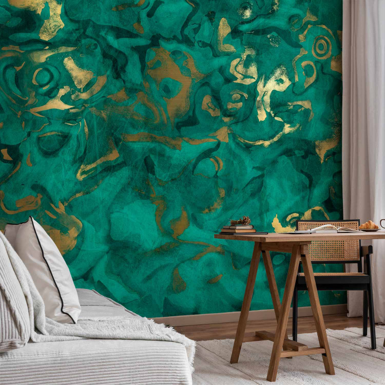Wall Mural Emerald and gold - textured background pattern with the effect of restless water 143348 additionalImage 4