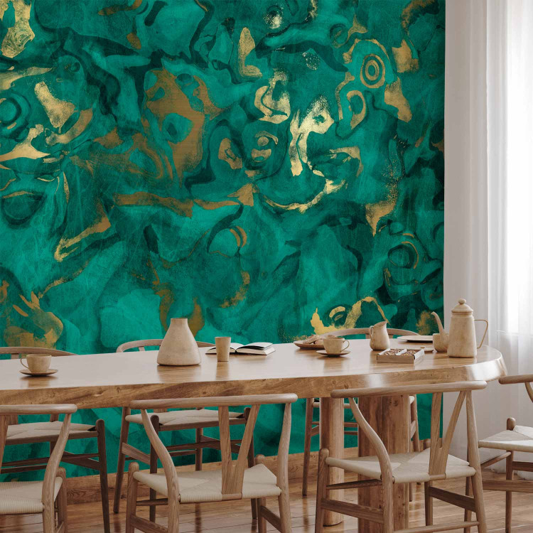 Wall Mural Emerald and gold - textured background pattern with the effect of restless water 143348 additionalImage 7