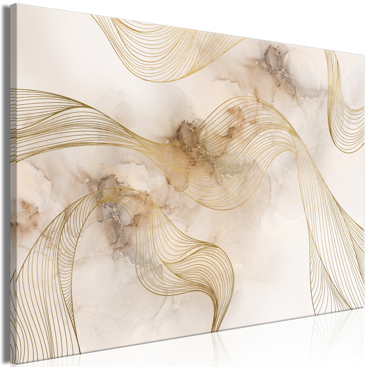 Canvas Art Print End of Galaxy (1-piece) - abstraction in golden waves on a light background 143548 additionalImage 2