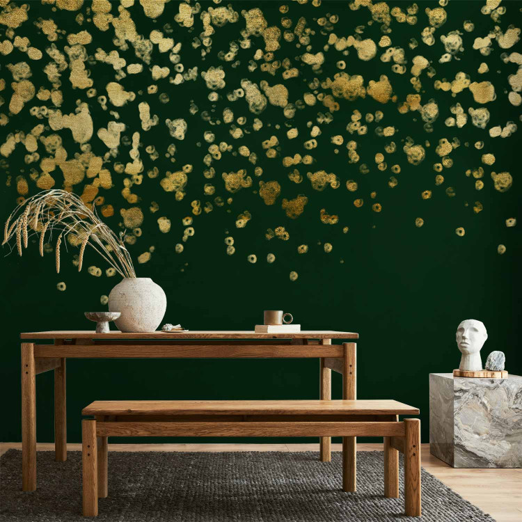 Wall Mural Golden drops - abstract with golden rain effect on green background 143748 additionalImage 6