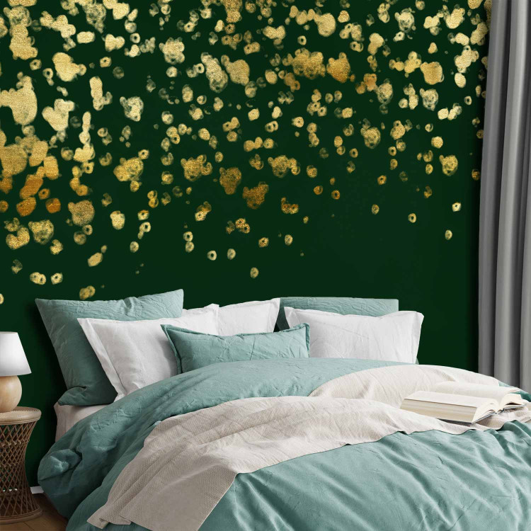 Wall Mural Golden drops - abstract with golden rain effect on green background 143748 additionalImage 2
