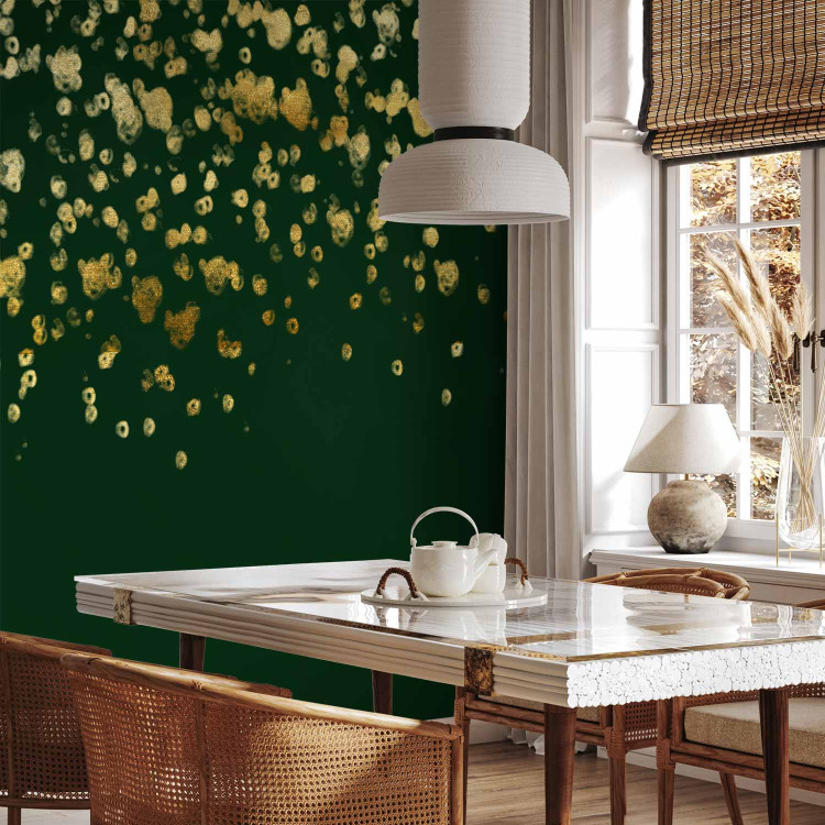 Wall Mural Golden drops - abstract with golden rain effect on green background 143748 additionalImage 7