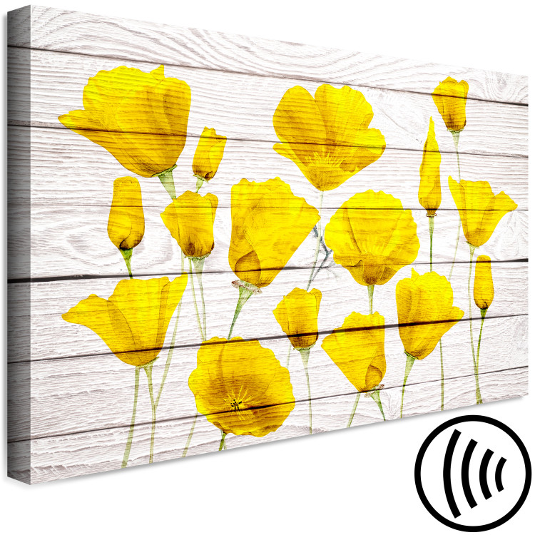 Canvas Print Yellow Flowers (1-piece) - lemon plants on a light wood background 144648 additionalImage 6