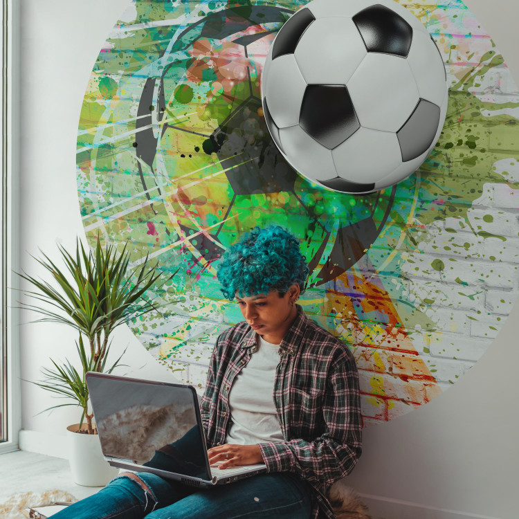 Round wallpaper Colorful Sport - Football on the Background of a Multi-Colored Brick Wall 149148 additionalImage 3