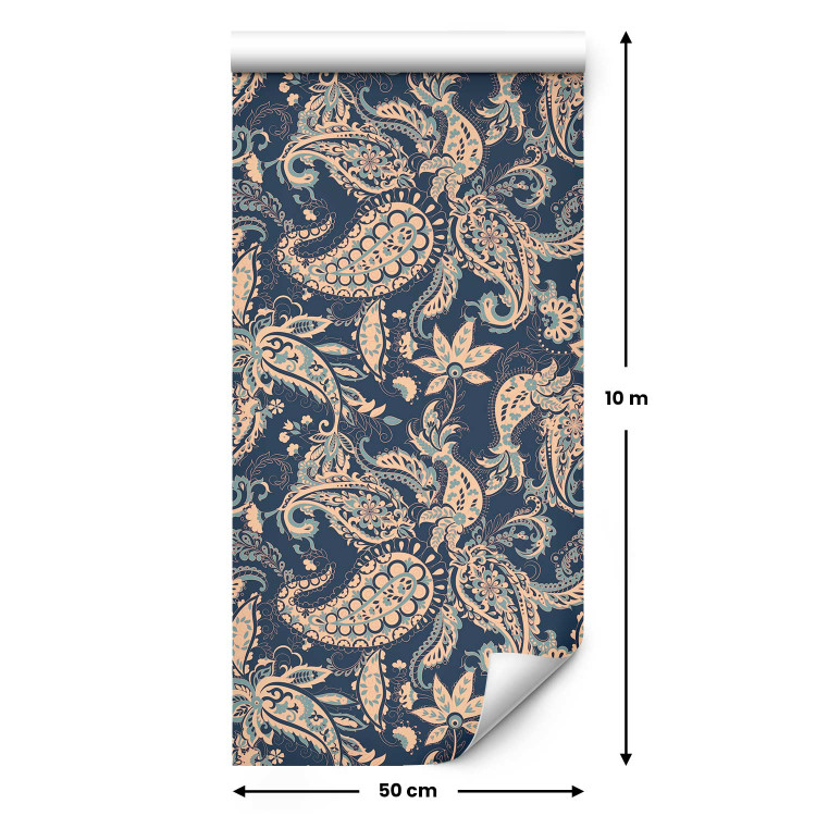 Wallpaper Indian Ornament - Floral Pattern Richly Decorated on a Blue Background 150048 additionalImage 7