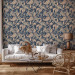 Wallpaper Indian Ornament - Floral Pattern Richly Decorated on a Blue Background 150048