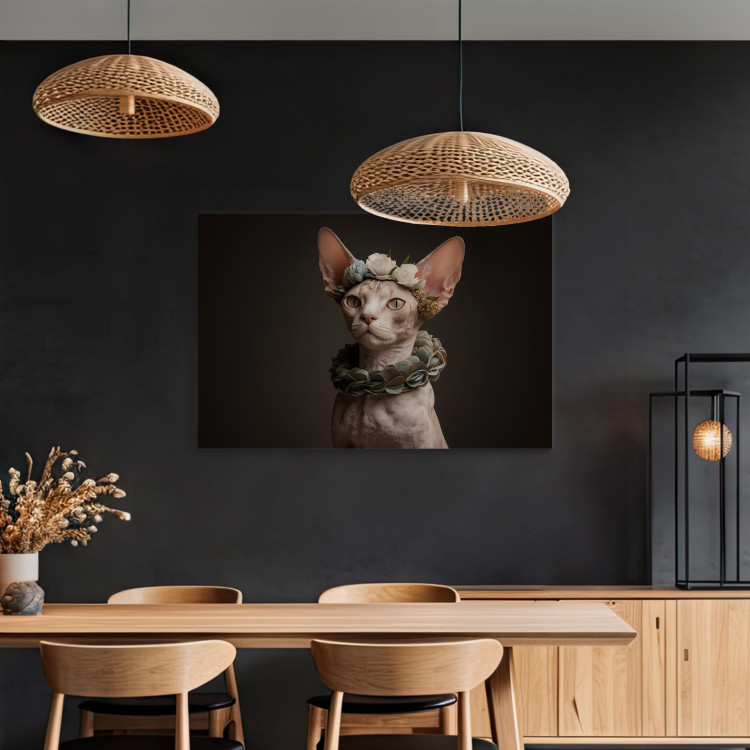 Canvas AI Sphinx Cat - Animal Portrait With Long Ears and Plant Jewelry - Horizontal 150148 additionalImage 9