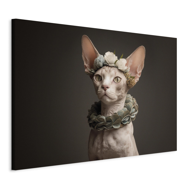 Canvas AI Sphinx Cat - Animal Portrait With Long Ears and Plant Jewelry - Horizontal 150148 additionalImage 2