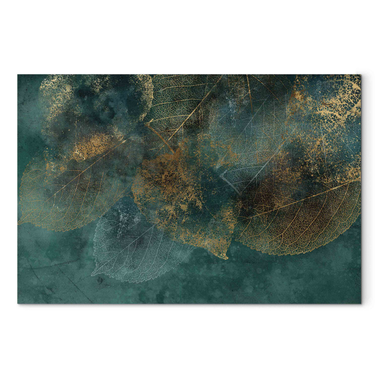 Canvas Print Reflection of Leaves - Plants With Autumn Color on a Green Background 151448