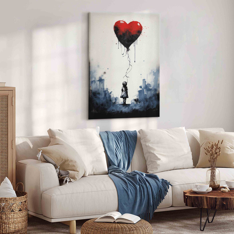 Canvas Art Print Flying Balloon - Watercolor Composition Inspired by the Style of Banksy 151748 additionalImage 4