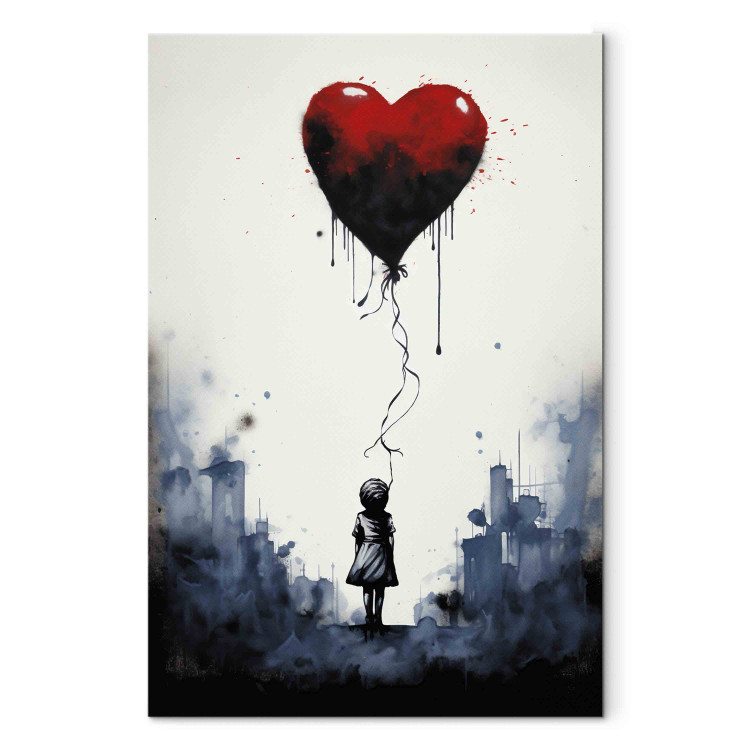 Canvas Art Print Flying Balloon - Watercolor Composition Inspired by the Style of Banksy 151748 additionalImage 7
