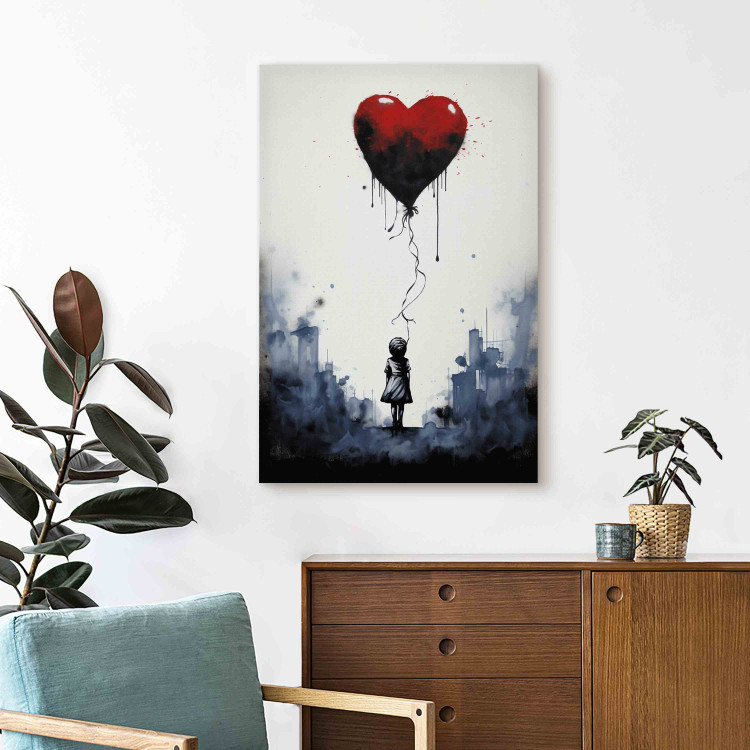 Canvas Art Print Flying Balloon - Watercolor Composition Inspired by the Style of Banksy 151748 additionalImage 9