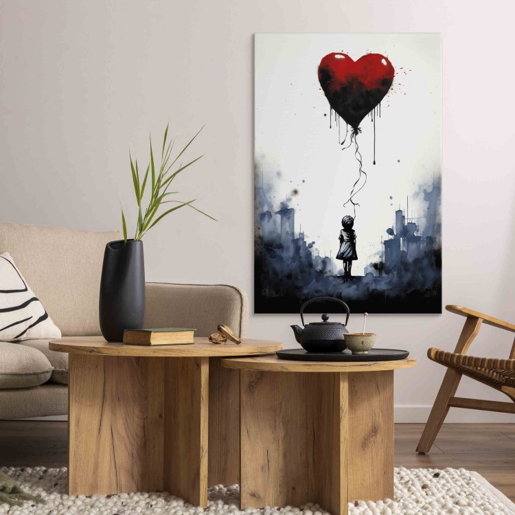 Canvas Art Print Flying Balloon - Watercolor Composition Inspired by the Style of Banksy 151748 additionalImage 3