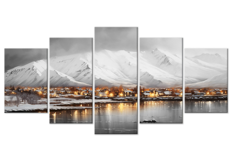 Canvas Art Print Reykjavik - Winter Panorama of Iceland with Mountain Backdrop 151948
