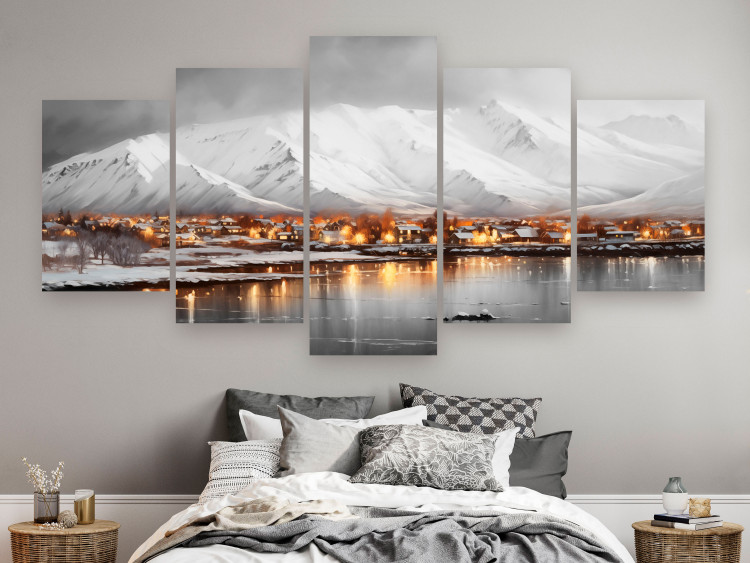Canvas Art Print Reykjavik - Winter Panorama of Iceland with Mountain Backdrop 151948 additionalImage 3