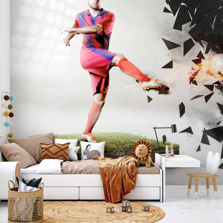 Wall Mural Sporty Abstraction - Soccer player kicking the ball on the field for a teenager 61148 additionalImage 6