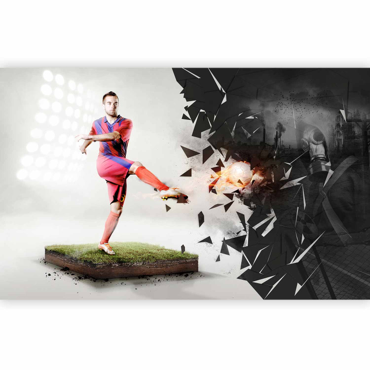 Wall Mural Sporty Abstraction - Soccer player kicking the ball on the field for a teenager 61148 additionalImage 1