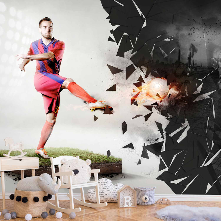 Wall Mural Sporty Abstraction - Soccer player kicking the ball on the field for a teenager 61148 additionalImage 8